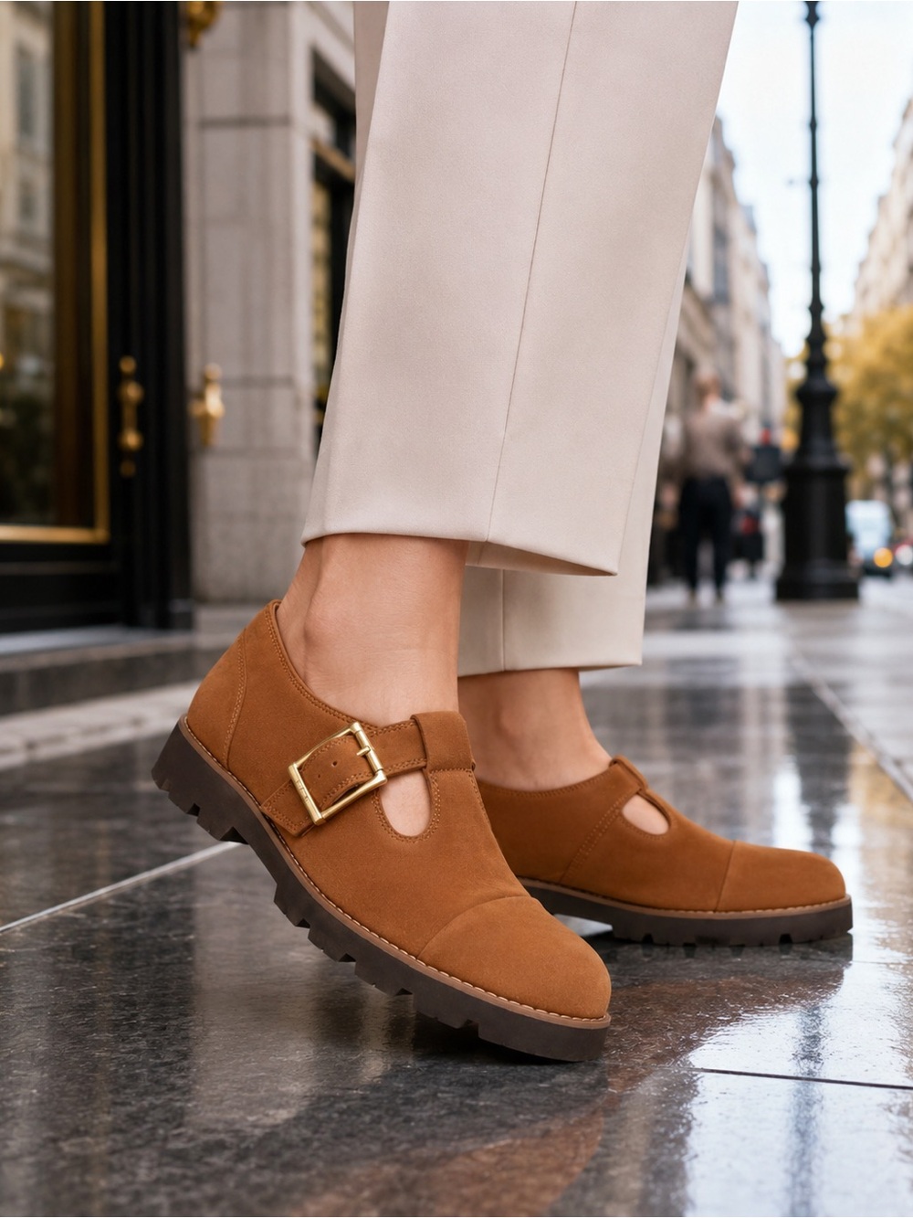 VIONIC Women's CARMEN Cognac Suede Buckle Maryjane Loafers 10 Wide
